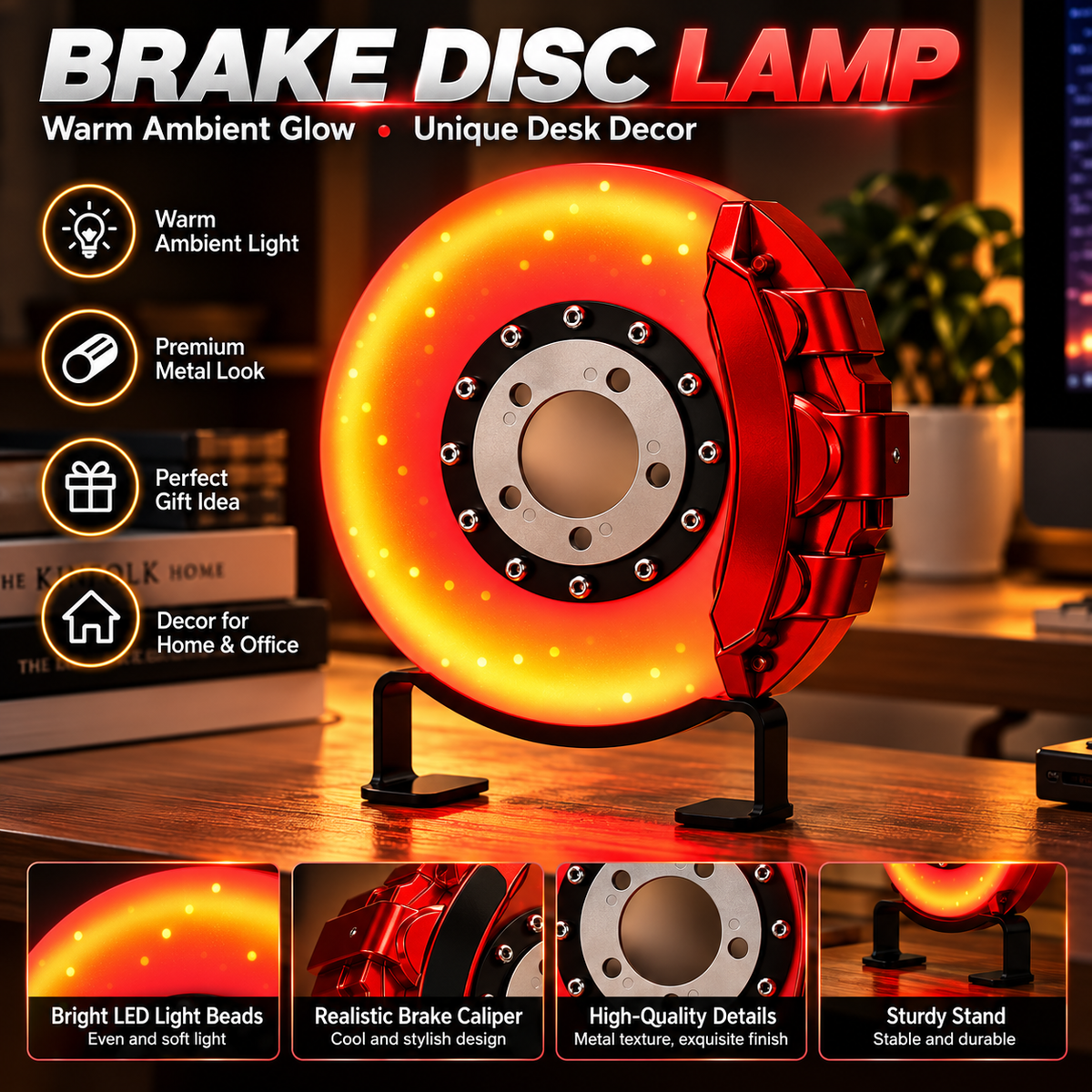 Brake Disc LED Lamp Car Guy Gifts for Men, Red