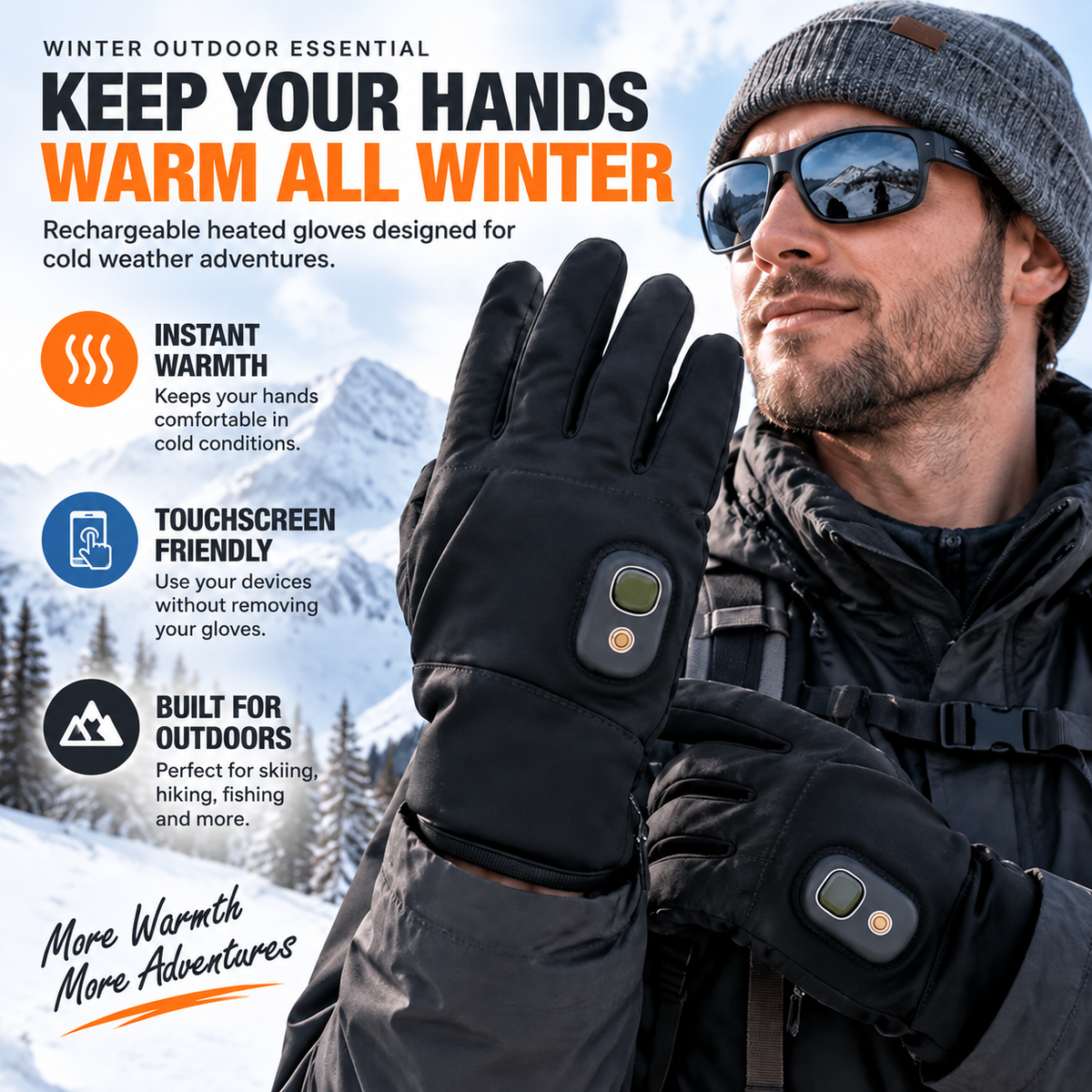 🔥Rechargeable Heated Gloves – Touchscreen Winter Gloves with Adjustable Heat for Skiing, Hiking & Outdoor Use