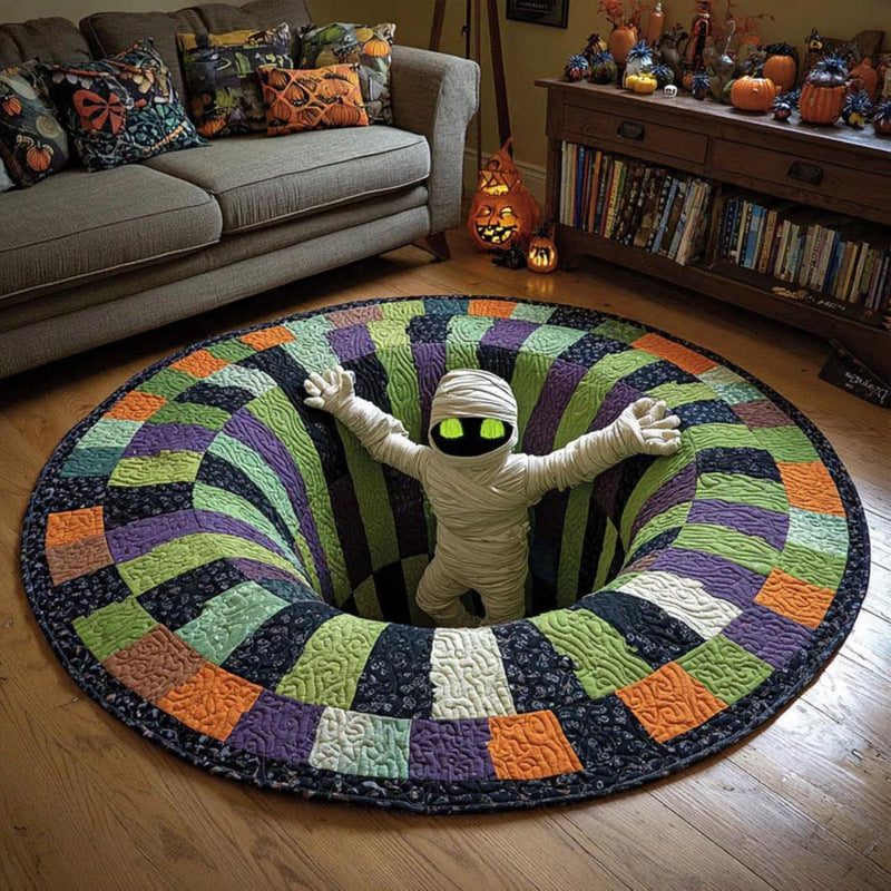 Halloween Round Rug 3D Skeleton Vortex Quilted Illusion Mat