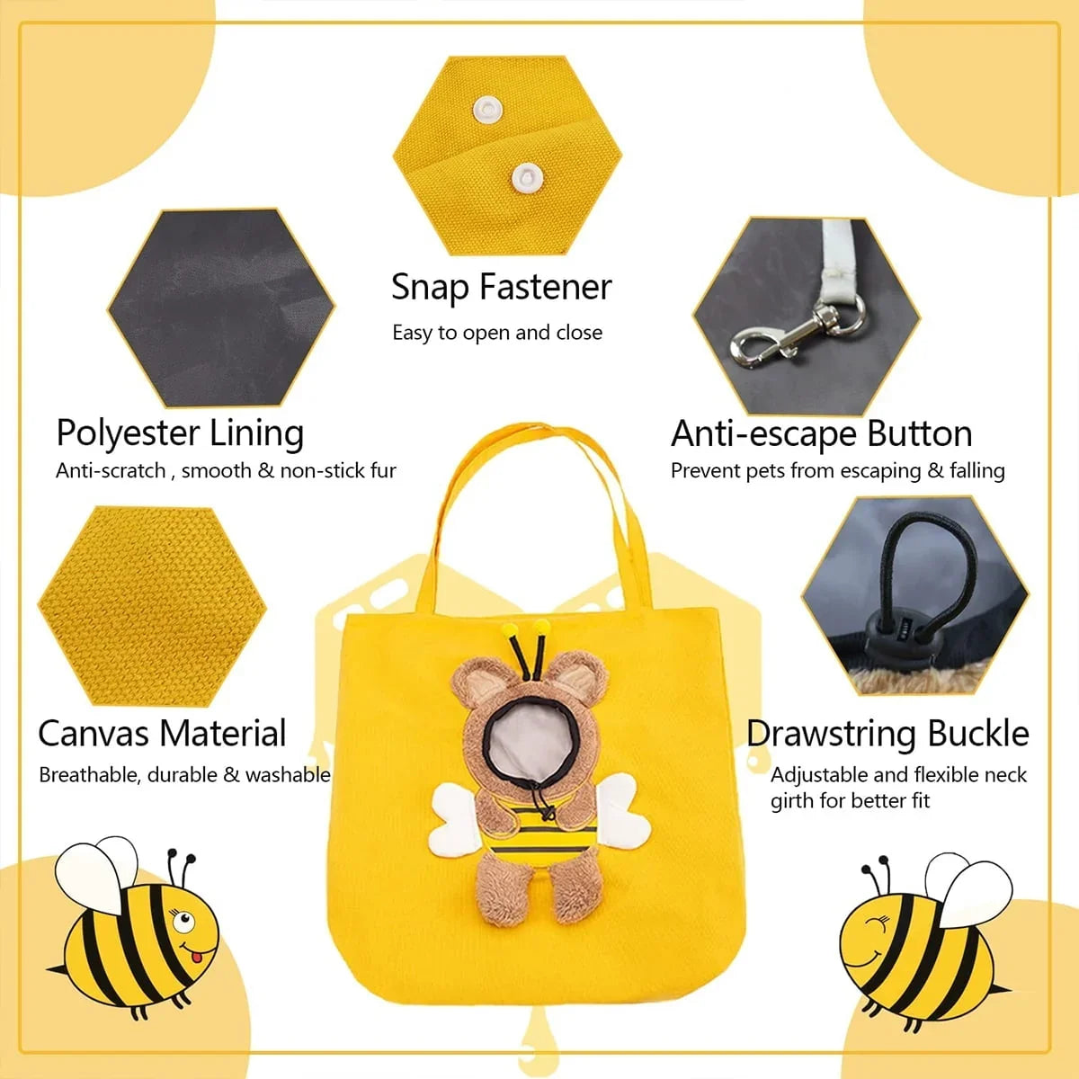 🐝Bee Out Cute Canvas Pet Bag | Cute Bee-Shaped Pet Canvas Shoulder Carrier🐾