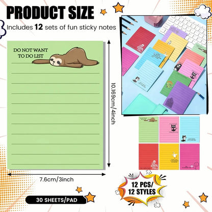 12 Pcs Funny Sticky Notes for Work 4x3 Inches Sarcastic Self Adhesive Notepads