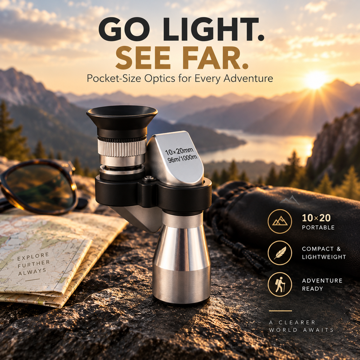 🔭 10×20 Mini Monocular Phone Telescope – Pocket Long-Distance Viewer with Adjustable Smartphone Clip