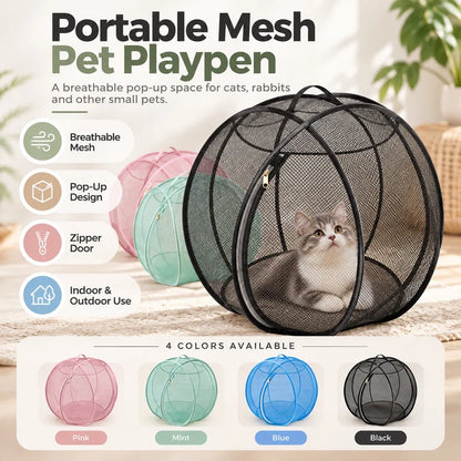 🐈 Pop-Up Mesh Cat Playpen – Roomy 32-Inch Indoor & Outdoor Enclosure