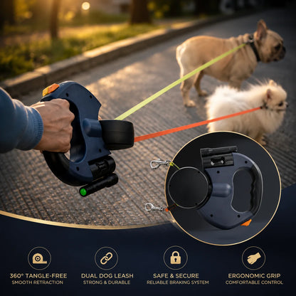 360° Anti-Tangle Dual Dog Retractable Leash