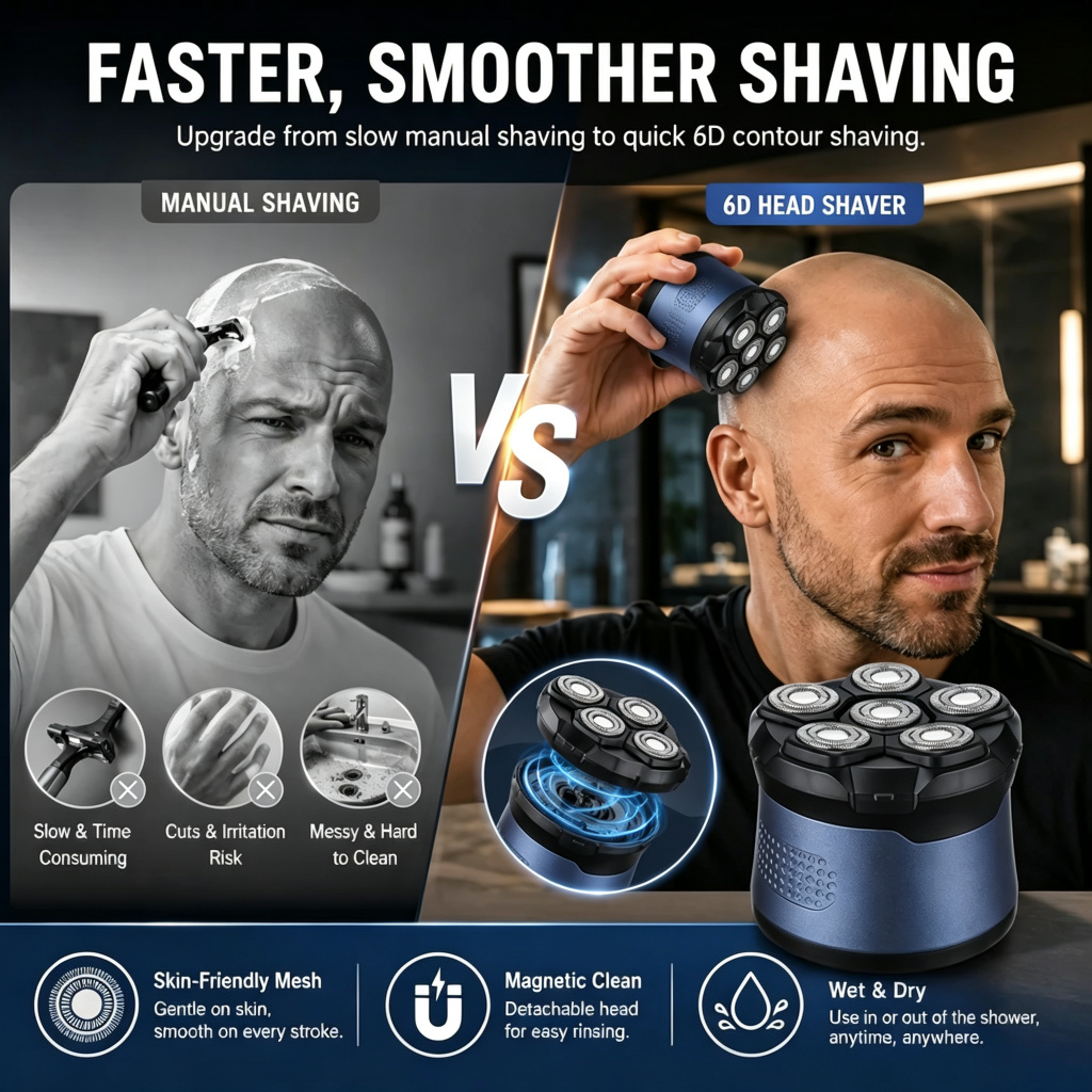 🔥 6D Floating Head Shaver for Men – Cordless Waterproof Electric Bald Head Razor