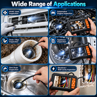Endoscope Camera with 4.3-Inch IPS Screen, 8 LED Lights, IP67 Waterproof - Diagnostic Tool for Sewer, Automotive, and Home Inspections