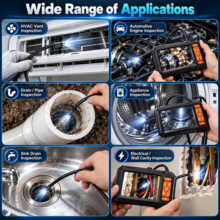 Examples of endoscope use for automotive, pipe, HVAC and home maintenance inspections