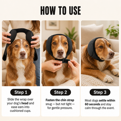 Noise Cancelling Dog Ear Wrap – Calming Ear Cover for Fireworks & Thunderstorms