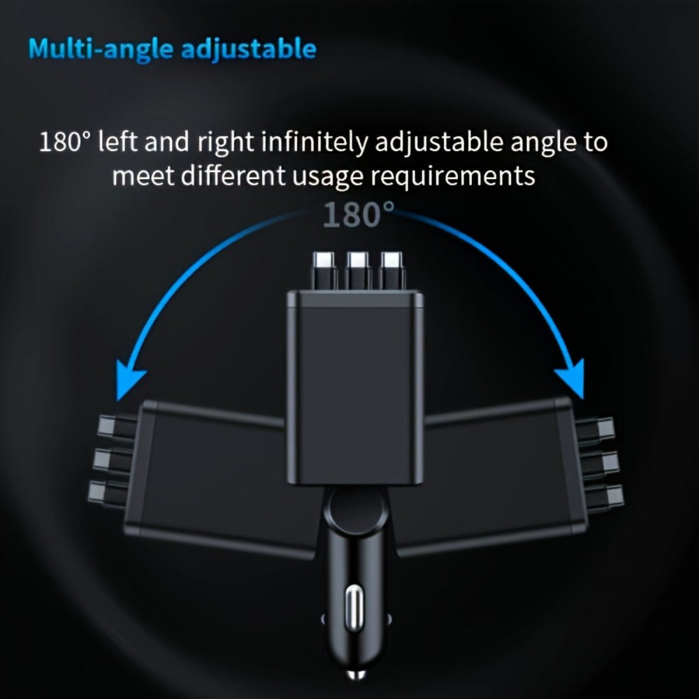 7-in-1 Car Charger Hub – 3 Retractable Cables & LED Display