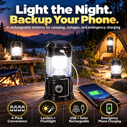 🔋 Solar USB LED Camping Lantern✨ Rechargeable & Waterproof