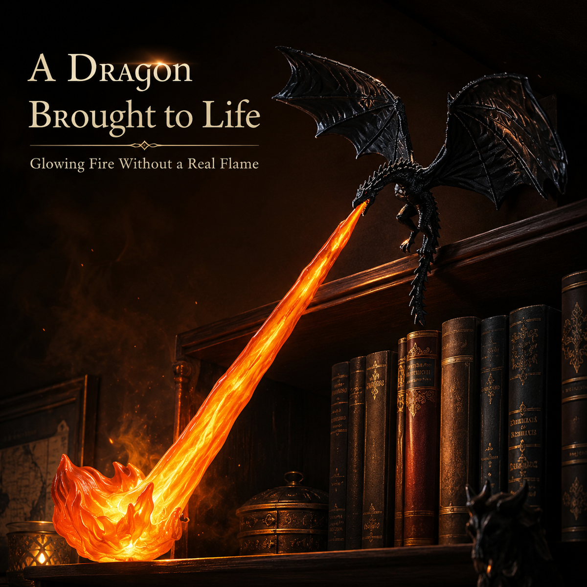 🐉 3D Dragon Flame Bookshelf Nook Light 📚