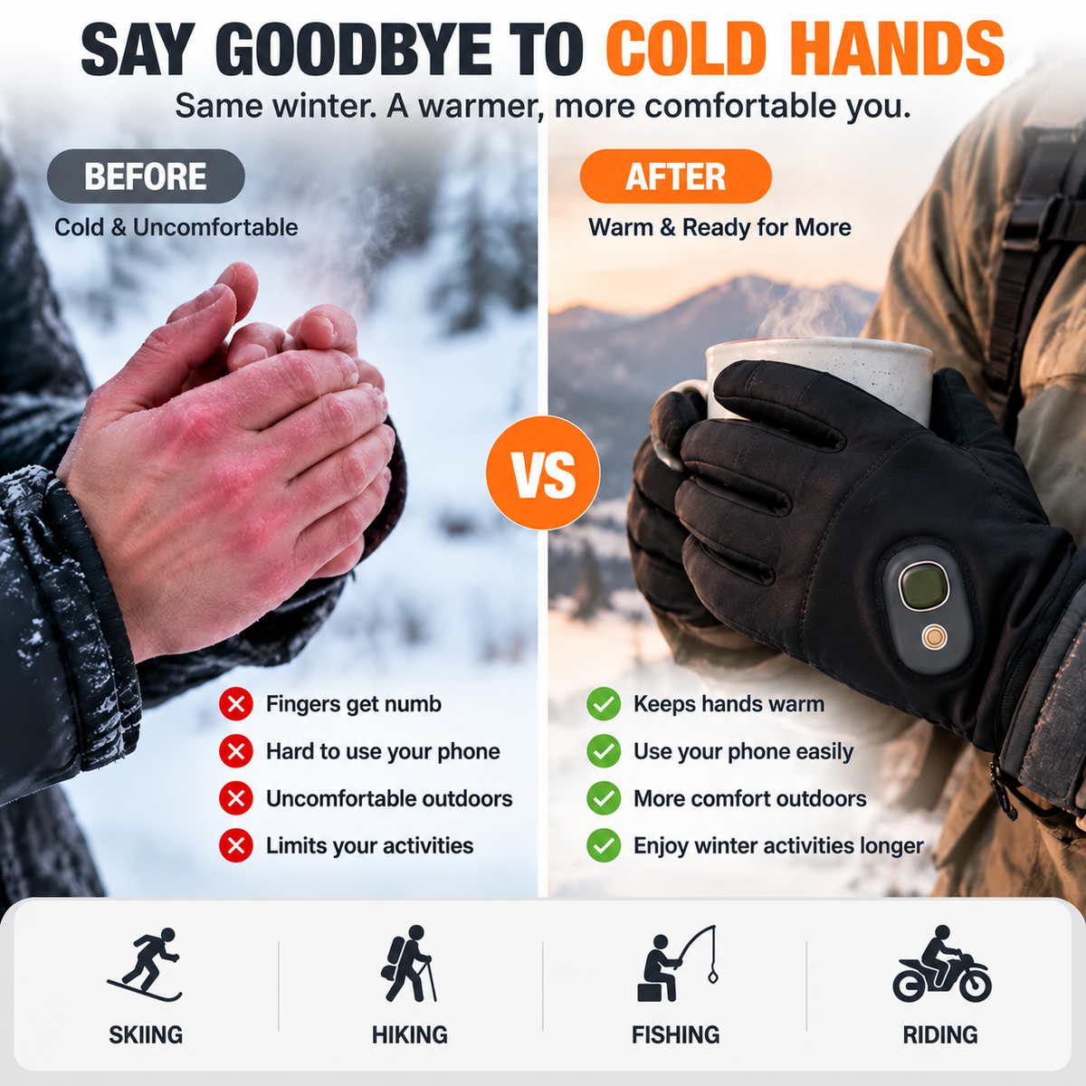 🔥Rechargeable Heated Gloves – Touchscreen Winter Gloves with Adjustable Heat for Skiing, Hiking & Outdoor Use