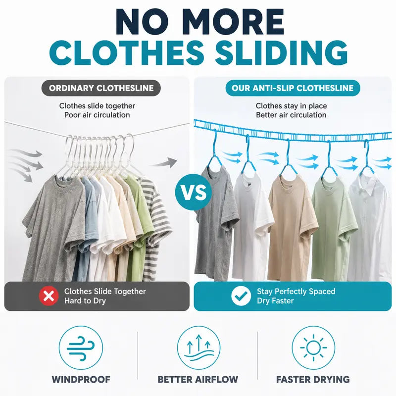 🎁 Portable Non-Slip Clothesline – Windproof Travel Laundry Line for Camping, Hotel & Home