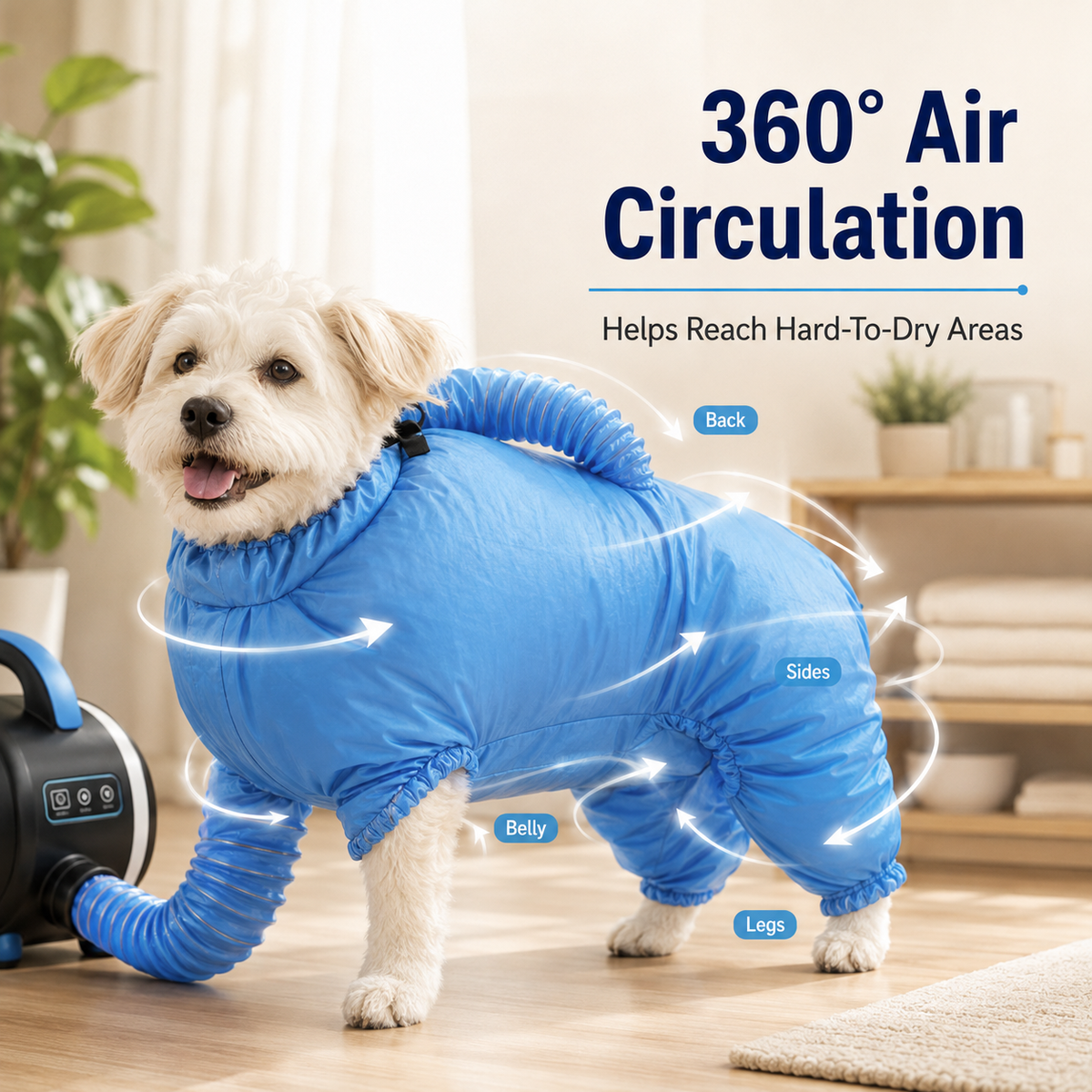 🐾 Fast 360° Circulating Pet Dryer Bag – Hands-Free Grooming & Deshedding Bag ✨