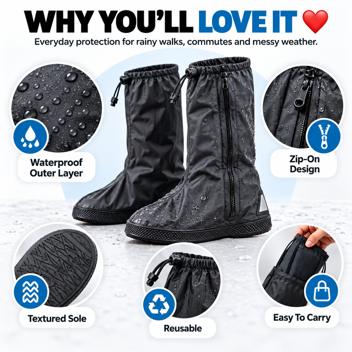 Reusable Waterproof Rain Shoe Covers