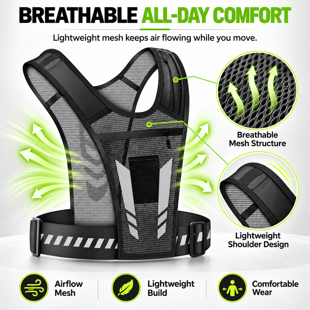 Hands-free reflective running vest