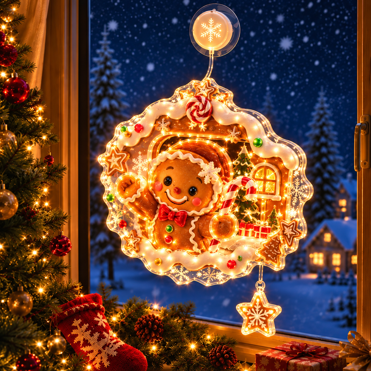 🎄 Light-Up Christmas Window Decoration – 8 Festive Suction-Cup Designs