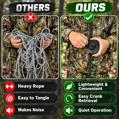 Treestand Gear Hoist - Retractable Bow & Gear Hoist for Hunting，Bow Rope with Crank Handle for Easy Rope Rewinding