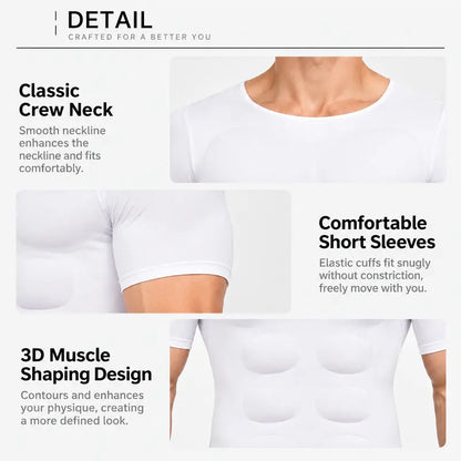 Men's Abs T-Shirt Seamless Muscle Enhancing Top with Removable Pads