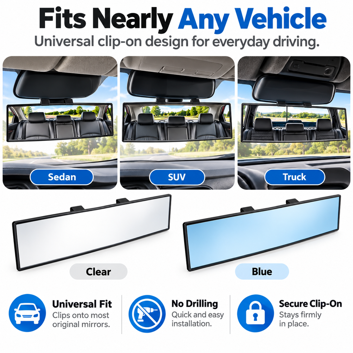🚗 Panoramic Rearview Mirror · Eliminate Blind Spots Instantly