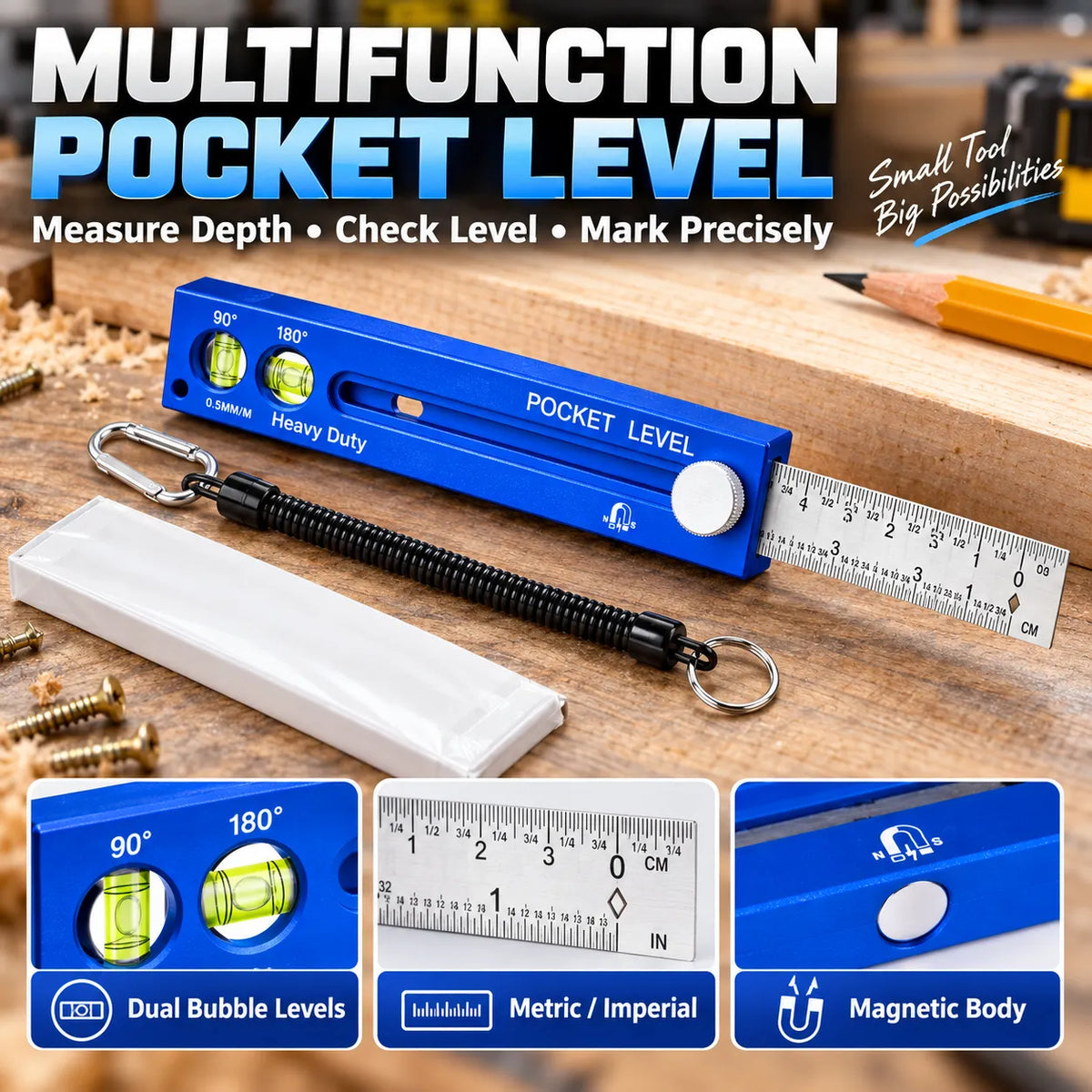 📏Multifunction Measuring Gauge & Level — ✨Measure, Align & Mark with Precision