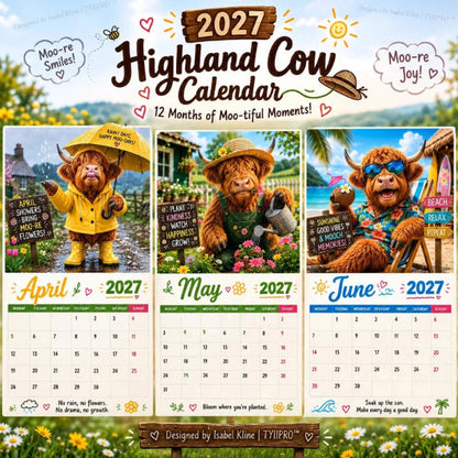 2027 Funny Highland Cow Wall Calendar