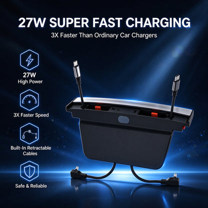 4-Port Center Console Charger with Retractable Type C&Lightning Cables and RGB Light