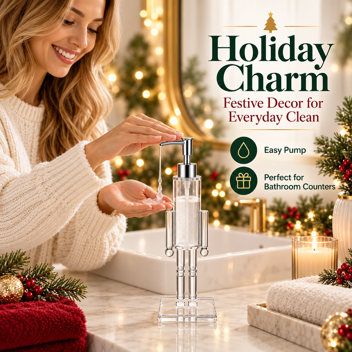 🎄 Nutcracker Soap Dispenser — Festive Holiday Bathroom Decor
