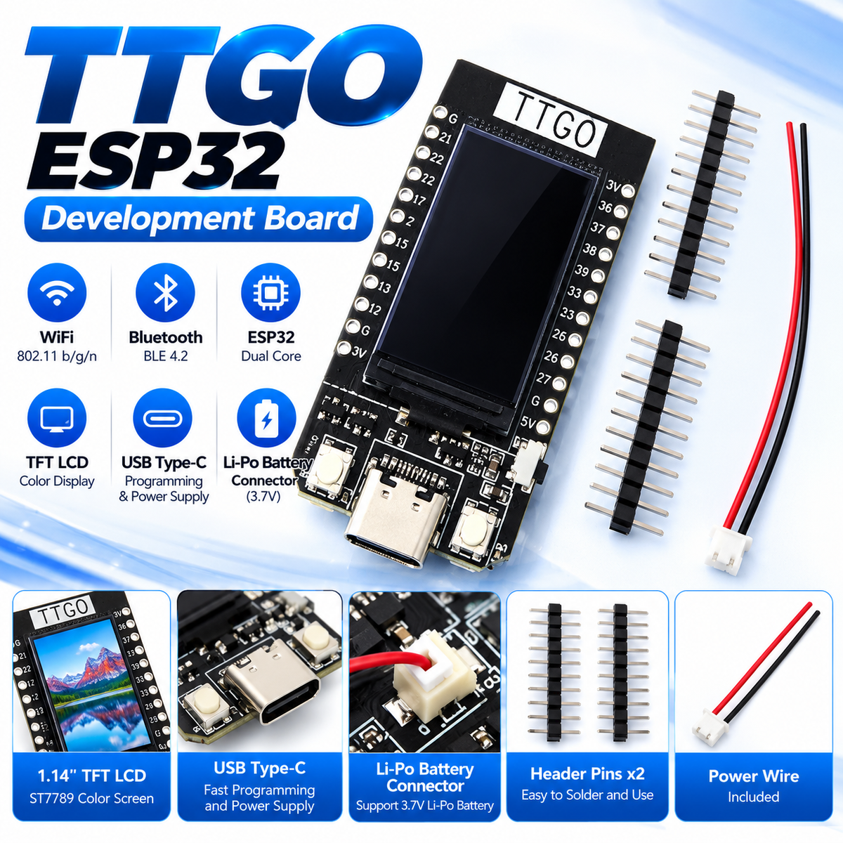TTGO T-Display 4MB ESP32 WiFi Bluetooth Module 1.14 inch Development Board for Arduino