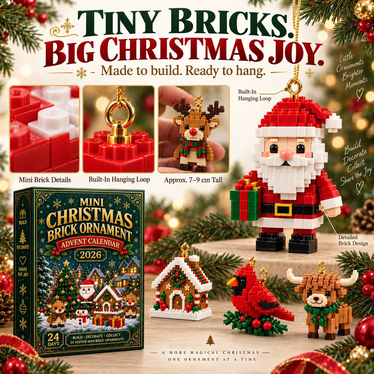 24-Day Christmas Brick Ornament Advent Calendar | 24 Buildable Holiday Designs 🎄🧱
