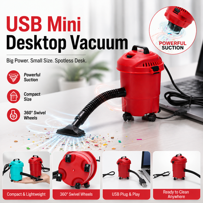USB Mini Desktop Vacuum Cleaner – Trash Can-Shaped with Universal Wheels