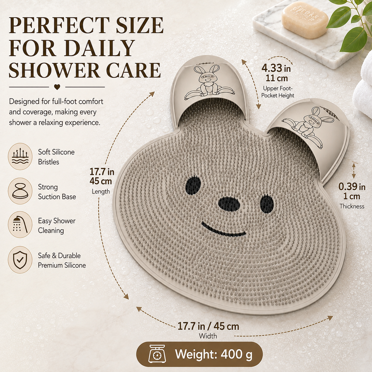 Rabbit Silicone Foot Scrubber Non-Slip Pad for Bath