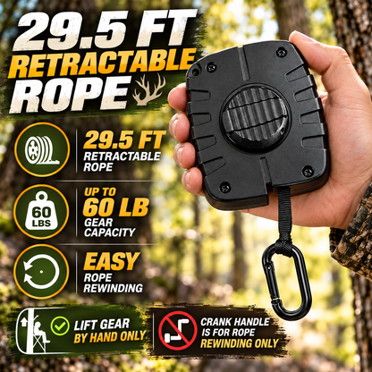 Treestand Gear Hoist - Retractable Bow & Gear Hoist for Hunting，Bow Rope with Crank Handle for Easy Rope Rewinding
