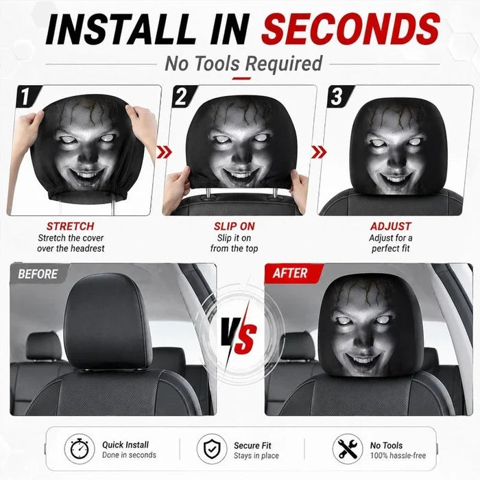 “Scary Face” Headrest Cover, Spooky-Style Stretchable Headrest Protector