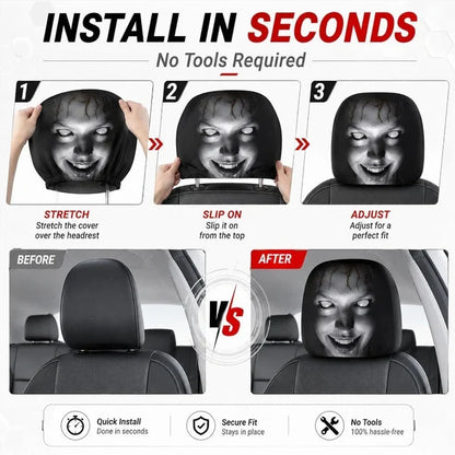 “Scary Face” Headrest Cover, Spooky-Style Stretchable Headrest Protector