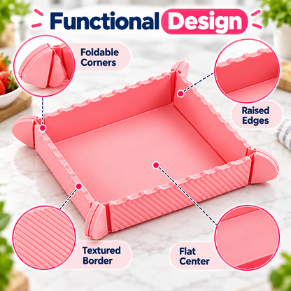 4-in-1 Foldable Silicone Tray – Food-Grade Magnetic Snack Container, Heat-Resistant Mat, Cutting Board & Organizer