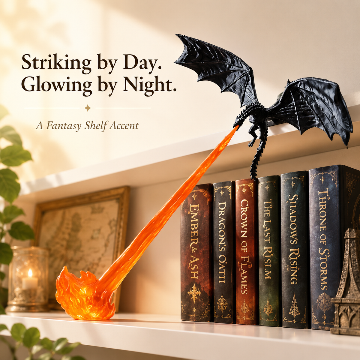 🐉 3D Dragon Flame Bookshelf Nook Light 📚
