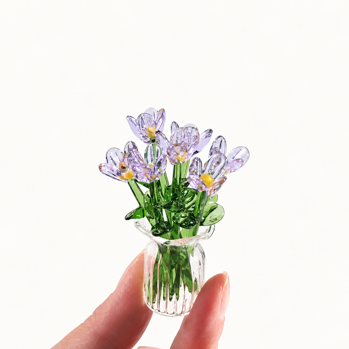 🌹Handcrafted Mini Glass Flower Set with Vase