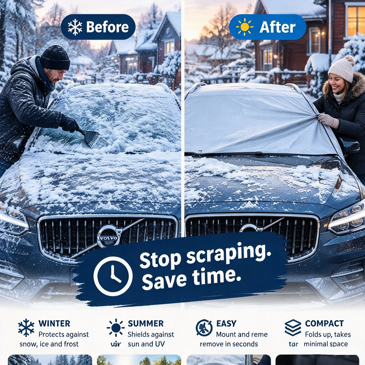 Front windshield protection Snow cover - protection for all four seasons