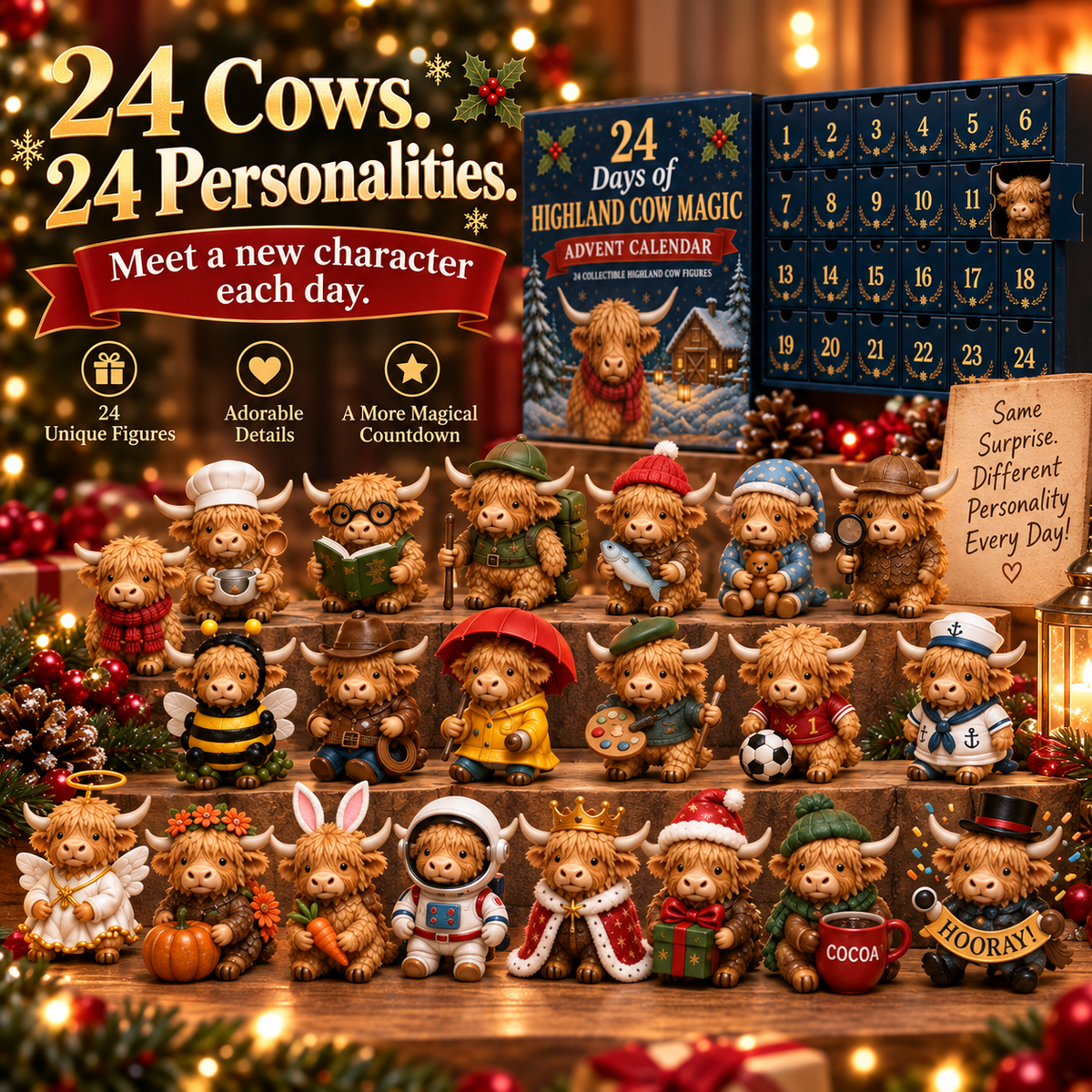 🔥 Last Day 50% OFF! 🐮 24-Day Highland Cow Surprise Advent Calendar 🎄