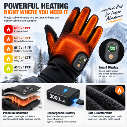 🔥Rechargeable Heated Gloves – Touchscreen Winter Gloves with Adjustable Heat for Skiing, Hiking & Outdoor Use