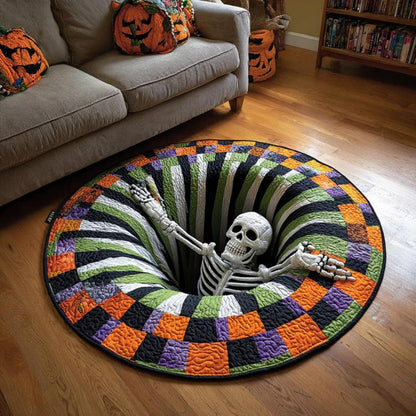 Halloween Round Rug 3D Skeleton Vortex Quilted Illusion Mat