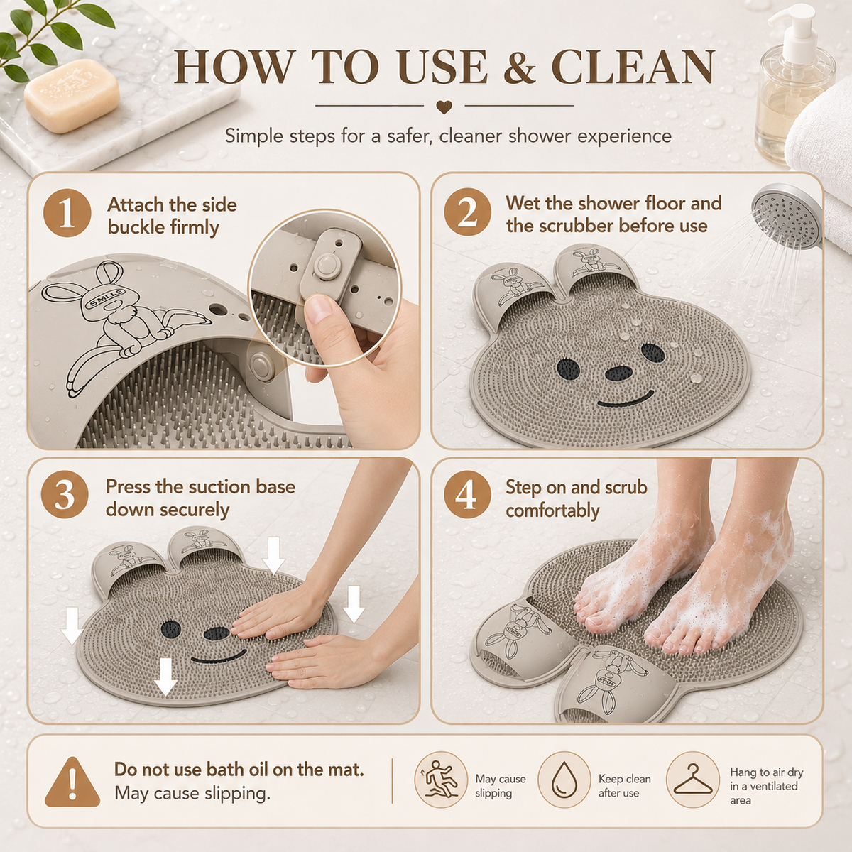 Rabbit Silicone Foot Scrubber Non-Slip Pad for Bath