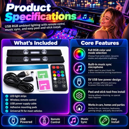 🚗✨ Wireless Car Interior LED Lights – Automatic Sensor Ambient Lighting for Cars, SUVs & Trucks