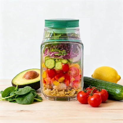Salad Pod – Leakproof Mason Jar Style Salad Container with Side Hatch Bowl Design