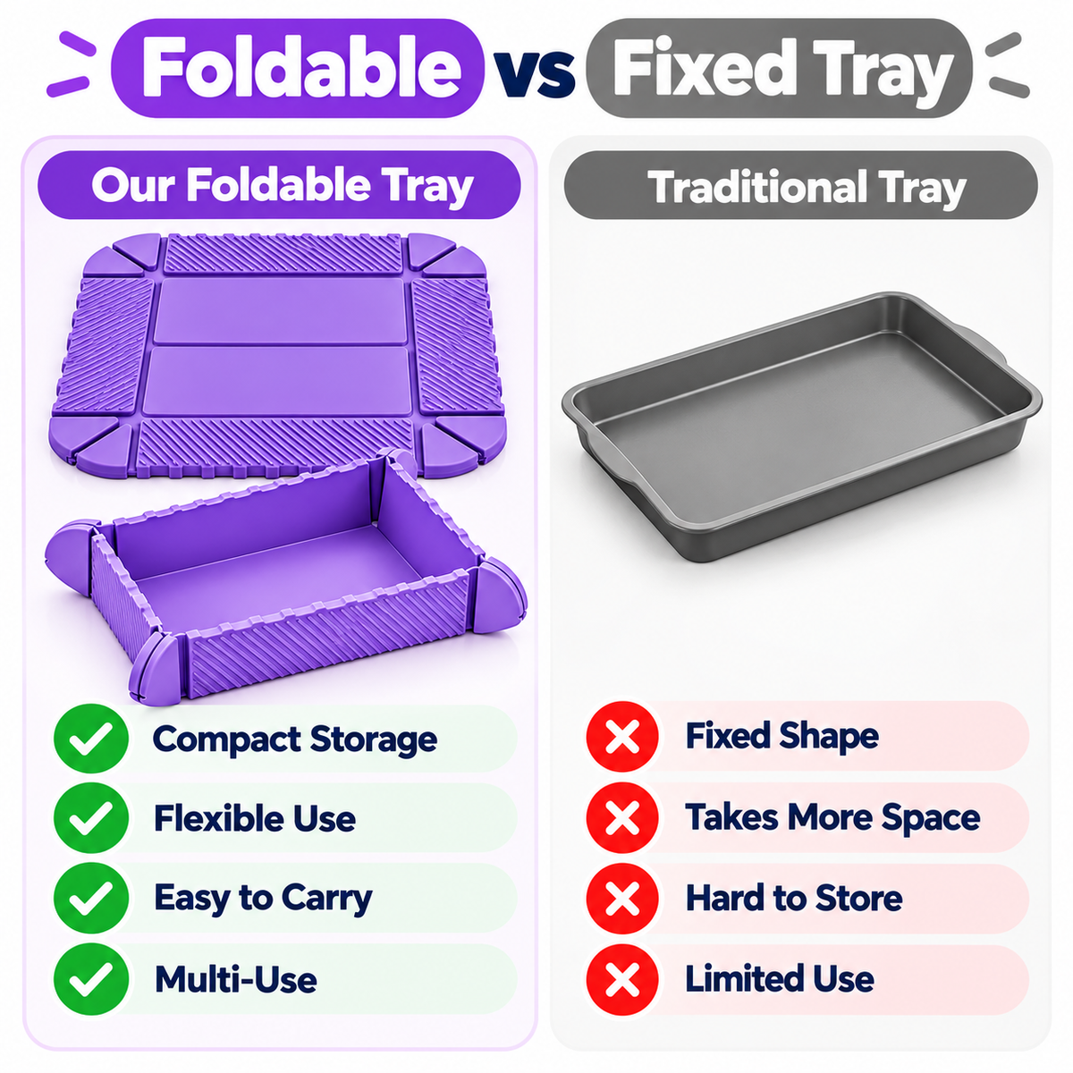 4-in-1 Foldable Silicone Tray – Food-Grade Magnetic Snack Container, Heat-Resistant Mat, Cutting Board & Organizer