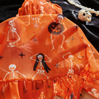 Women's Halloween Skull Pumpkin Nightdress, Deep V Neck