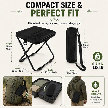 Unisex Nylon Fabric Portable Folding Stool - Compact Adult Fit Collapsible Backpack Chair