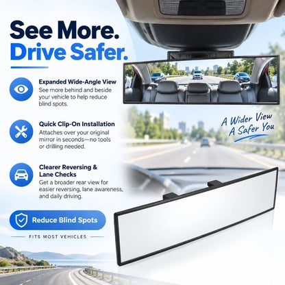 🚗 Wide Angle Rear View Mirror – 12" Anti-Glare Panoramic Clip-On Car Mirror