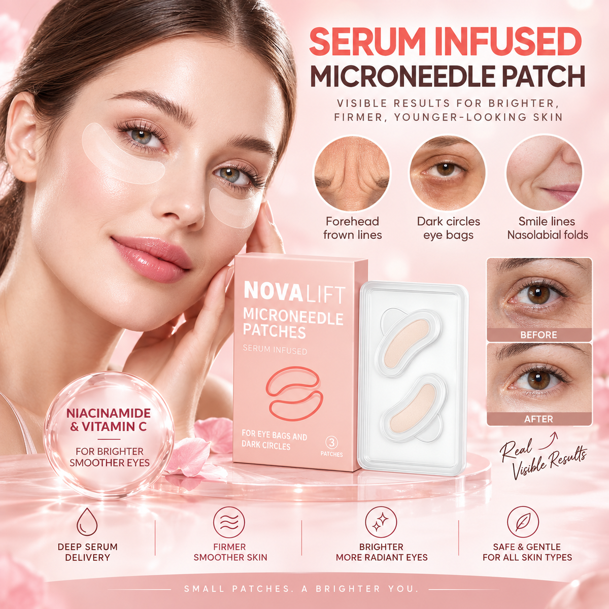 Micro Needle Eye Patches for Dark Circles & Wrinkles | Hyaluronic Acid Under Eye Treatment